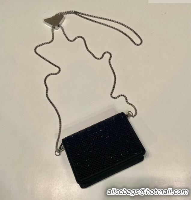 Luxury Cheap Prada Card Holder with Shoulder Strap and Crystals 1MR024 Black 2026