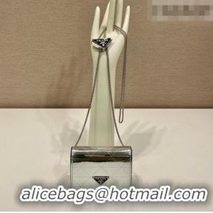 Market Sells Prada Card Holder with Shoulder Strap Silver-Tone Leather 1MR024 2026