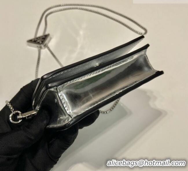 Market Sells Prada Card Holder with Shoulder Strap Silver-Tone Leather 1MR024 2026