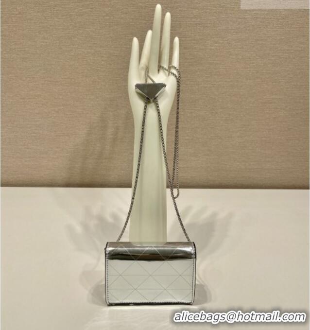 Market Sells Prada Card Holder with Shoulder Strap Silver-Tone Leather 1MR024 2026