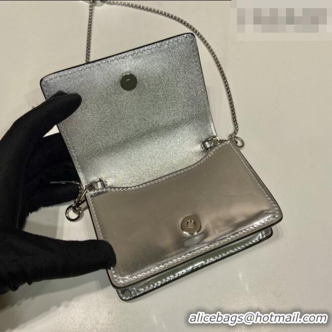 Market Sells Prada Card Holder with Shoulder Strap Silver-Tone Leather 1MR024 2026