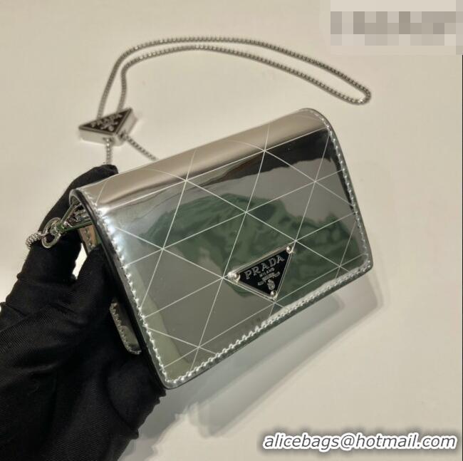 Market Sells Prada Card Holder with Shoulder Strap Silver-Tone Leather 1MR024 2026