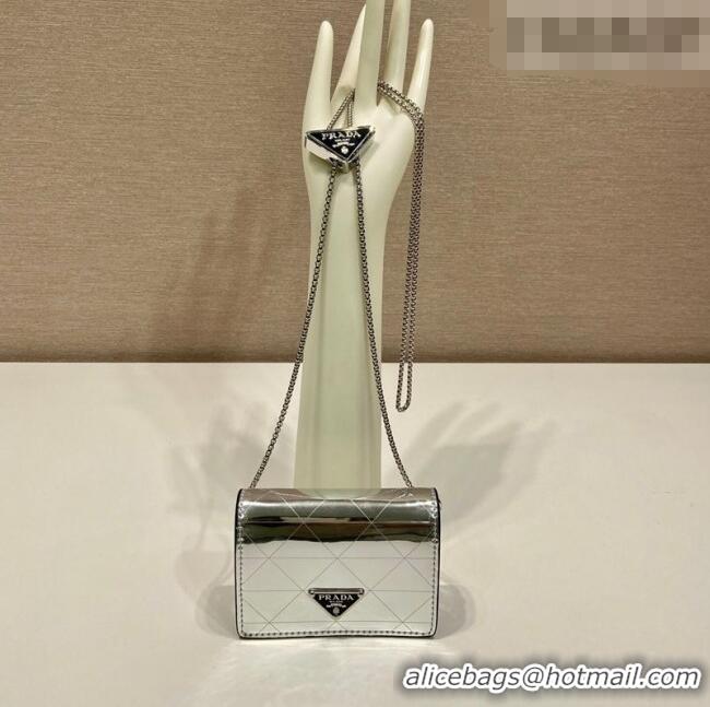 Market Sells Prada Card Holder with Shoulder Strap Silver-Tone Leather 1MR024 2026