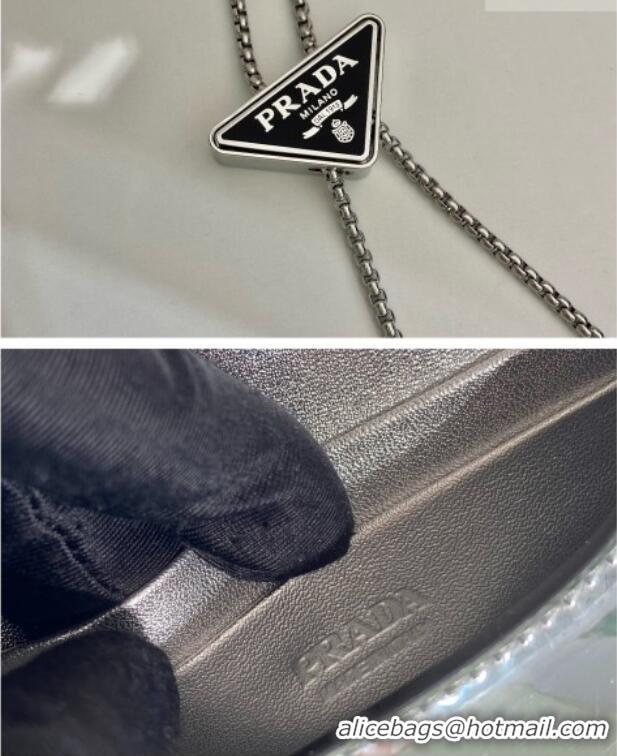 Market Sells Prada Card Holder with Shoulder Strap Silver-Tone Leather 1MR024 2026