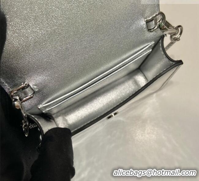 Market Sells Prada Card Holder with Shoulder Strap Silver-Tone Leather 1MR024 2026