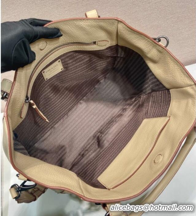 Top Quality Prada Large leather tote bag 1BG602 Light Beige 2026