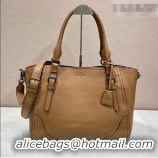 Custom Discount Prada Large leather tote bag 1BG602 Brown 2026