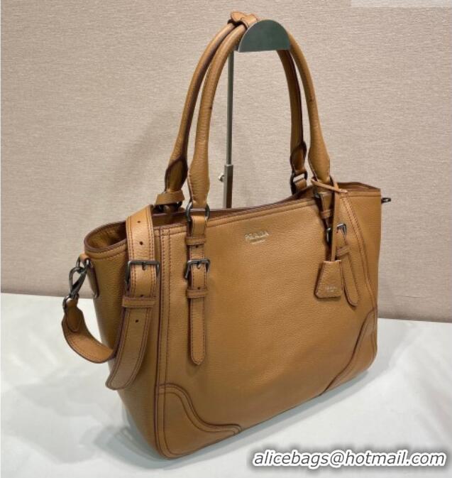 Custom Discount Prada Large leather tote bag 1BG602 Brown 2026