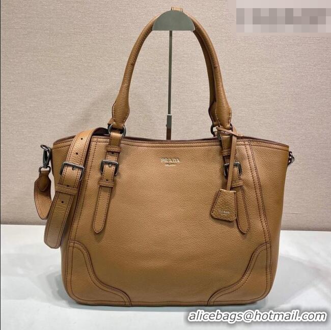 Custom Discount Prada Large leather tote bag 1BG602 Brown 2026