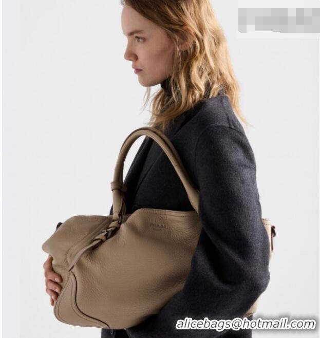 Custom Discount Prada Large leather tote bag 1BG602 Brown 2026