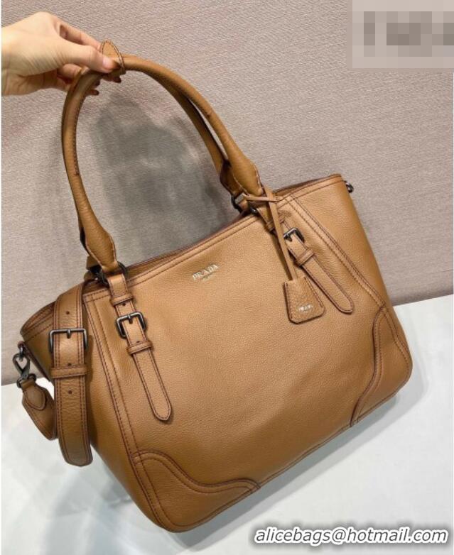 Custom Discount Prada Large leather tote bag 1BG602 Brown 2026