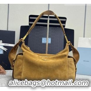 Top Grade Prada Explore large suede shoulder bag 1BC264 Cinnamon Brown 2025
