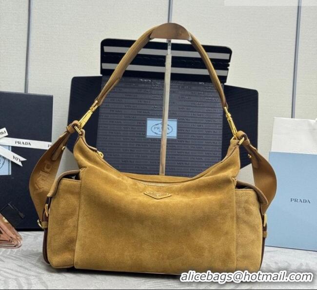 Top Grade Prada Explore large suede shoulder bag 1BC264 Cinnamon Brown 2025
