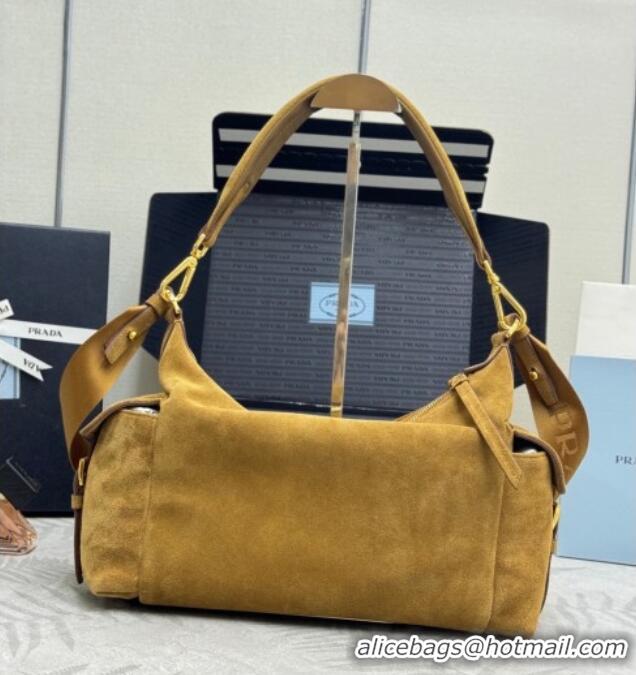 Top Grade Prada Explore large suede shoulder bag 1BC264 Cinnamon Brown 2025