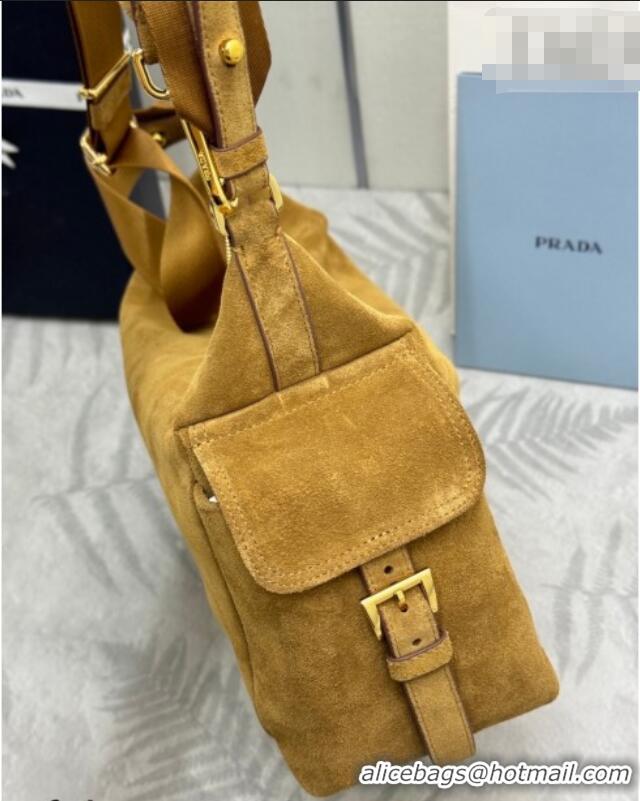 Top Grade Prada Explore large suede shoulder bag 1BC264 Cinnamon Brown 2025