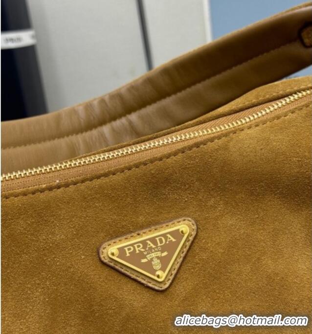 Top Grade Prada Explore large suede shoulder bag 1BC264 Cinnamon Brown 2025