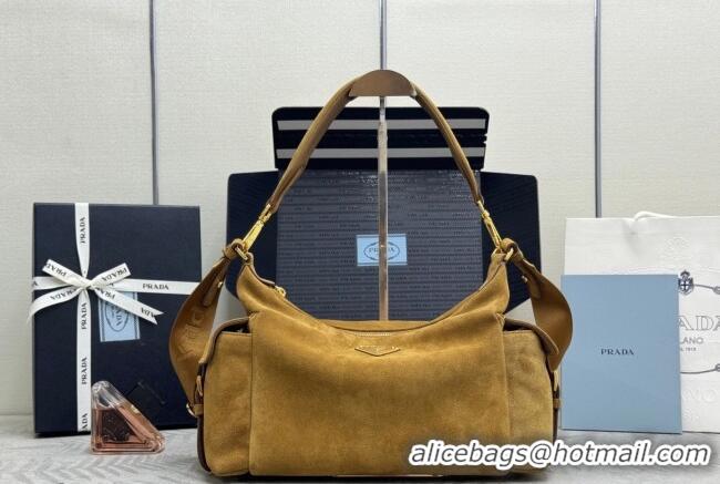 Top Grade Prada Explore large suede shoulder bag 1BC264 Cinnamon Brown 2025