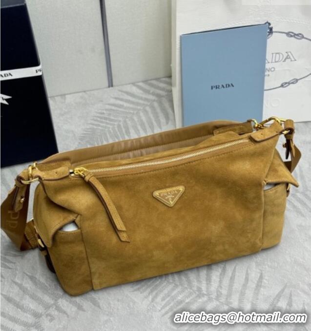 Top Grade Prada Explore large suede shoulder bag 1BC264 Cinnamon Brown 2025