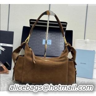 Market Sells Prada Explore large suede shoulder bag 1BC264 Dark Brown 2025