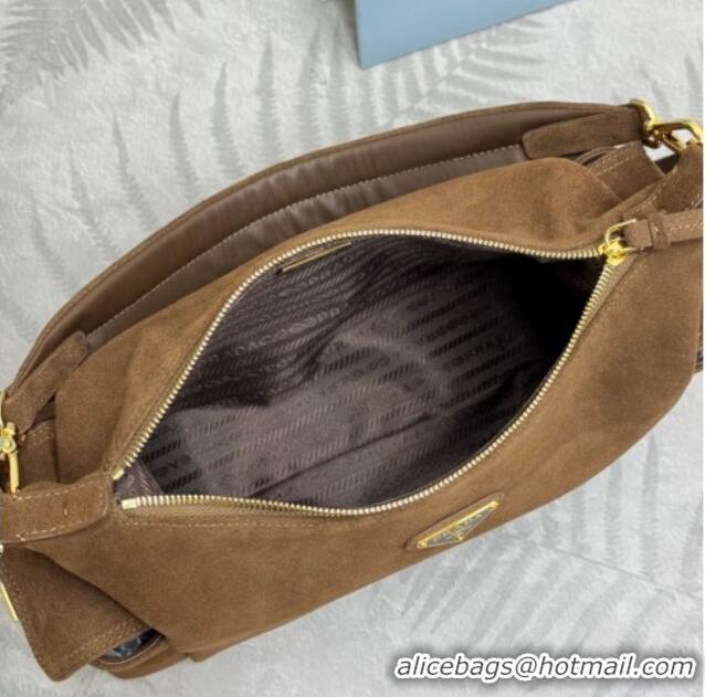 Market Sells Prada Explore large suede shoulder bag 1BC264 Dark Brown 2025
