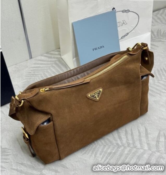 Market Sells Prada Explore large suede shoulder bag 1BC264 Dark Brown 2025