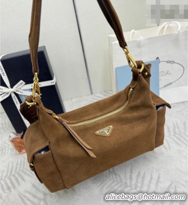 Market Sells Prada Explore large suede shoulder bag 1BC264 Dark Brown 2025