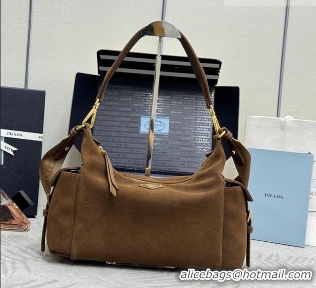 Market Sells Prada Explore large suede shoulder bag 1BC264 Dark Brown 2025