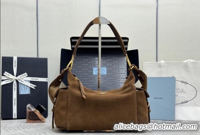 Market Sells Prada Explore large suede shoulder bag 1BC264 Dark Brown 2025