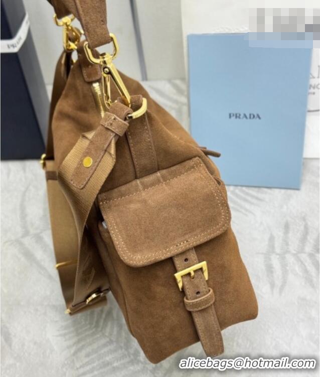 Market Sells Prada Explore large suede shoulder bag 1BC264 Dark Brown 2025
