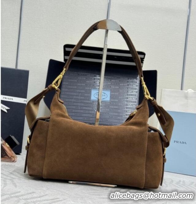 Market Sells Prada Explore large suede shoulder bag 1BC264 Dark Brown 2025