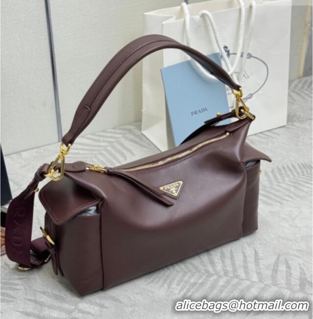 New Fashion Prada Explore large nappa leather shoulder bag 1BC264 Burgundy 2025