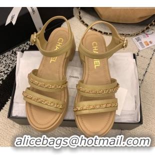 Good Quality Chanel Calfskin Leather Platform Sandals 6cm with Chain G46800 Beige 2026
