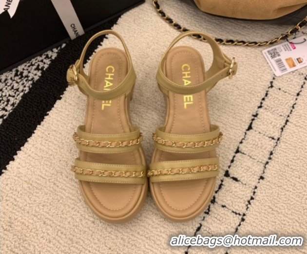 Good Quality Chanel Calfskin Leather Platform Sandals 6cm with Chain G46800 Beige 2026