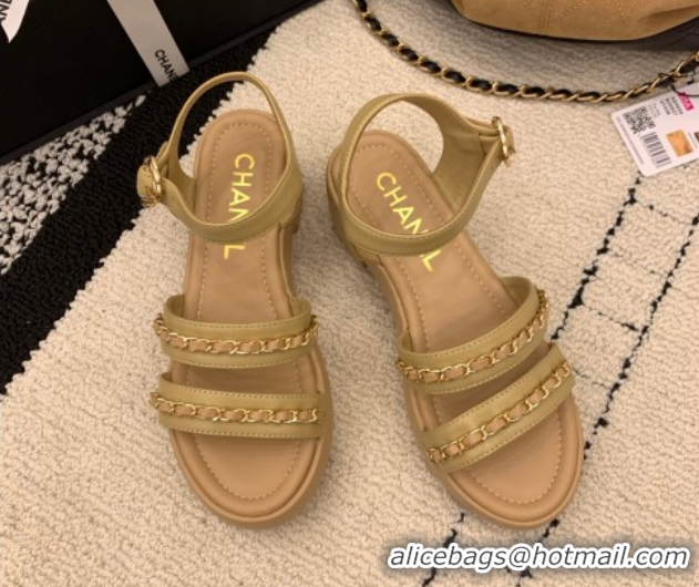 Good Quality Chanel Calfskin Leather Platform Sandals 6cm with Chain G46800 Beige 2026