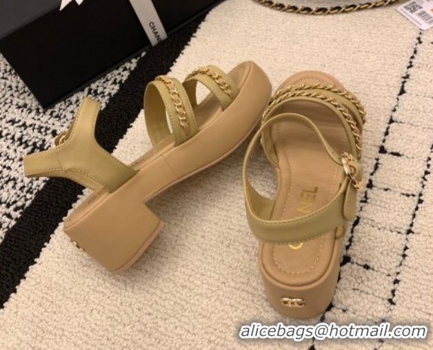 Good Quality Chanel Calfskin Leather Platform Sandals 6cm with Chain G46800 Beige 2026