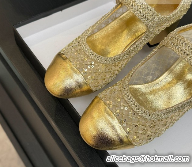 Grade Quality Chanel Mesh & Sequins Mary Janes Pumps CH122302 Gold 2026