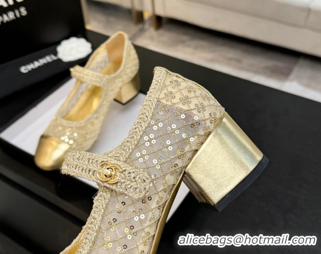 Grade Quality Chanel Mesh & Sequins Mary Janes Pumps CH122302 Gold 2026