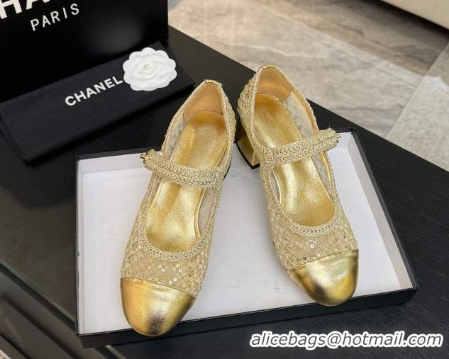 Grade Quality Chanel Mesh & Sequins Mary Janes Pumps CH122302 Gold 2026