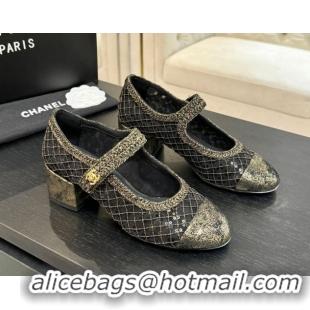 Top Grade Chanel Mesh & Sequins Mary Janes Pumps CH122302 Black 2026
