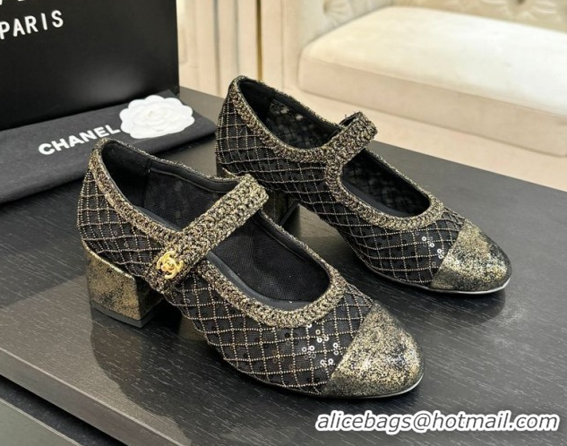 Top Grade Chanel Mesh & Sequins Mary Janes Pumps CH122302 Black 2026