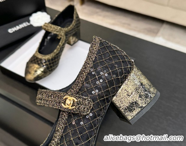 Top Grade Chanel Mesh & Sequins Mary Janes Pumps CH122302 Black 2026