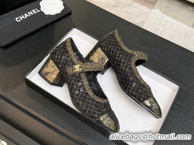 Top Grade Chanel Mesh & Sequins Mary Janes Pumps CH122302 Black 2026