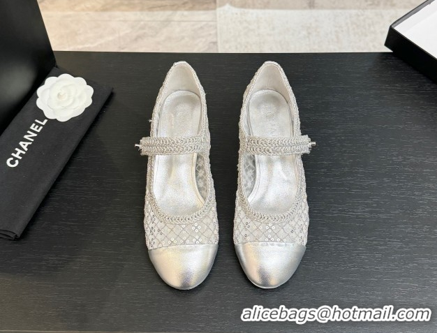 Luxury Chanel Mesh & Sequins Mary Janes Pumps CH122302 Silver 2026