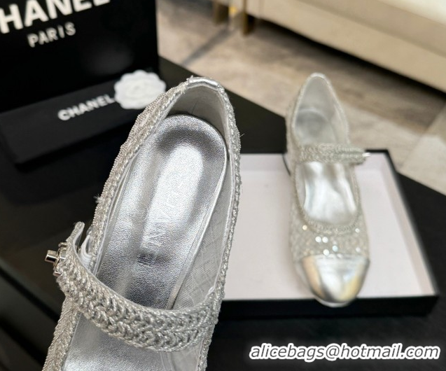 Luxury Chanel Mesh & Sequins Mary Janes Pumps CH122302 Silver 2026