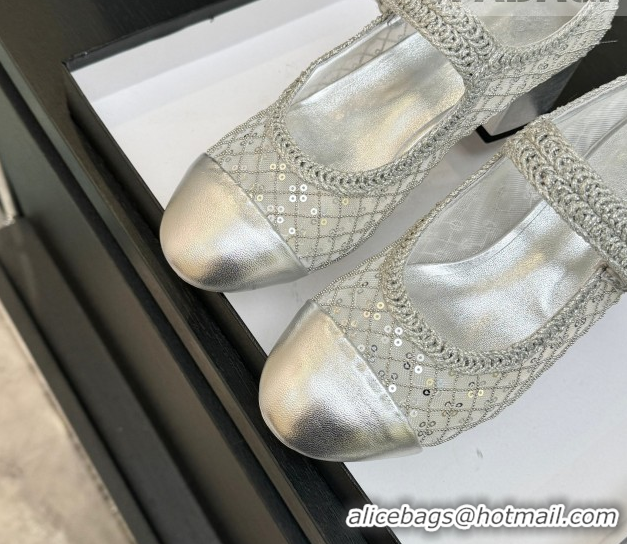 Luxury Chanel Mesh & Sequins Mary Janes Pumps CH122302 Silver 2026