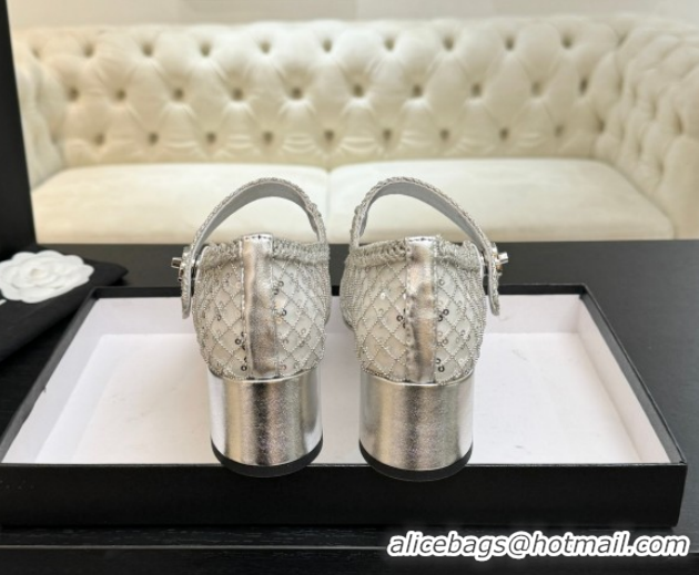 Luxury Chanel Mesh & Sequins Mary Janes Pumps CH122302 Silver 2026