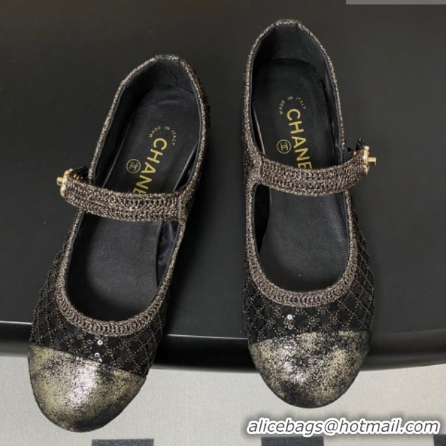 Unique Style Chanel Mesh & Sequins Mary Janes Flat CH122302 Black 2026