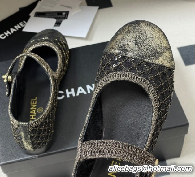 Unique Style Chanel Mesh & Sequins Mary Janes Flat CH122302 Black 2026