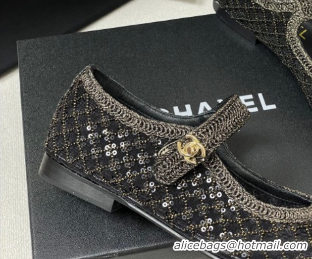 Unique Style Chanel Mesh & Sequins Mary Janes Flat CH122302 Black 2026