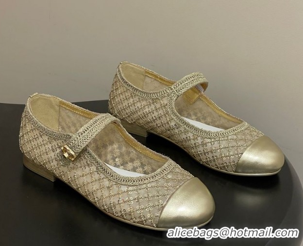 Good Looking Chanel Mesh & Sequins Mary Janes Flat CH122302 Gold 2026